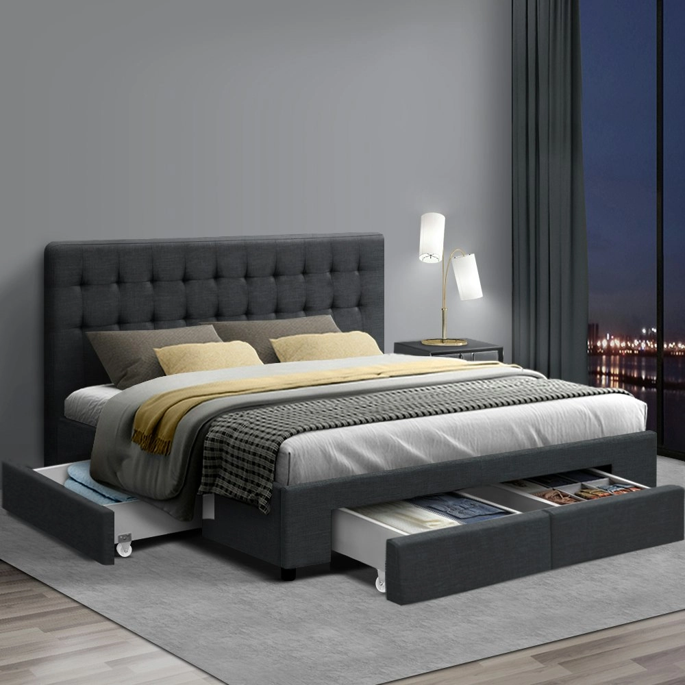 Artiss Bed Frame Queen Size with 4 Drawers Charcoal AVIO