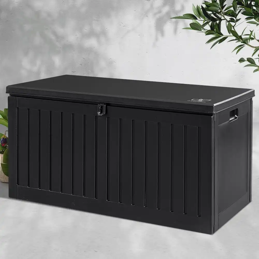 Gardeon Outdoor Storage Box 118L Container Lockable Indoor Garden Toy Tool  Shed Black