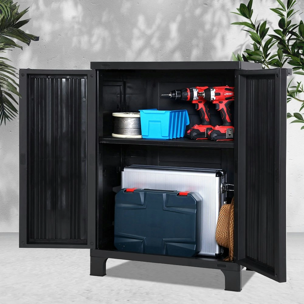 Gardeon Outdoor Storage Cabinet Box 92cm Lockable Cupboard Sheds Garage Adjustable Black