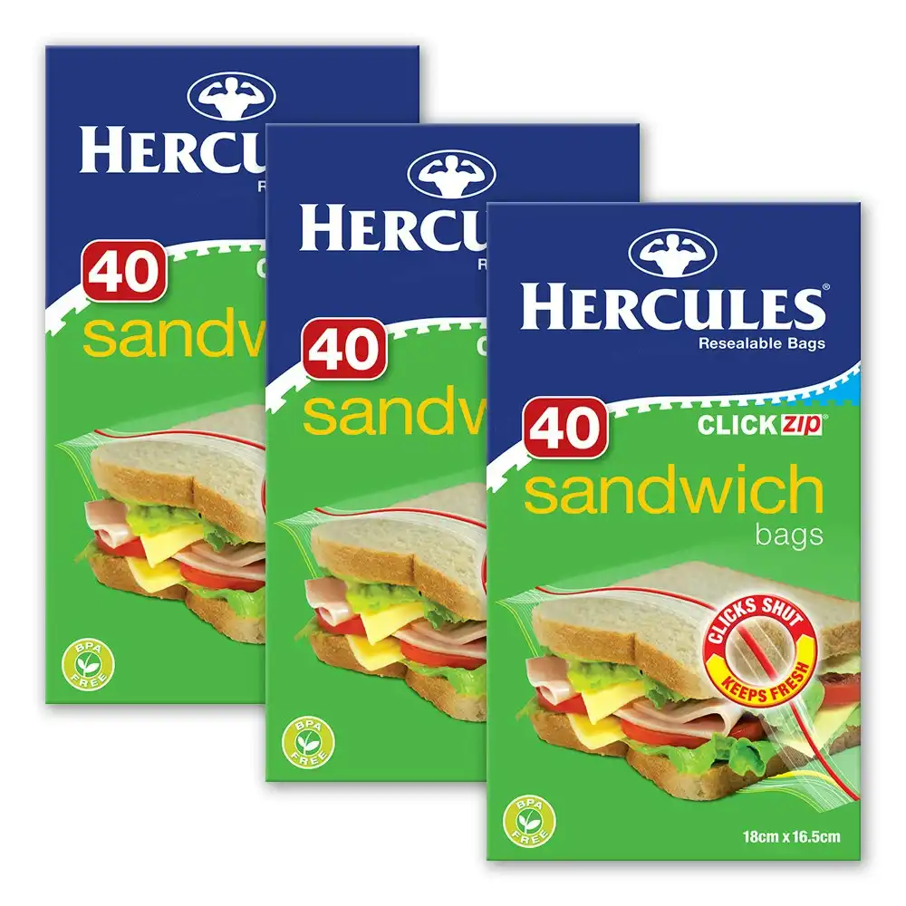 120pc Hercules Click Zip Resealable Sandwich Bag 18x16.5cm Food Storage BPA Free