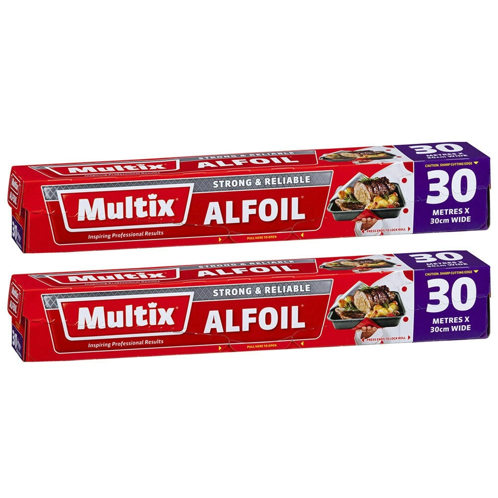 2x Multix 30mx30cm Afoil Food Cooking Foil BBQ Kitchen/Baking Roasting Wrap Roll