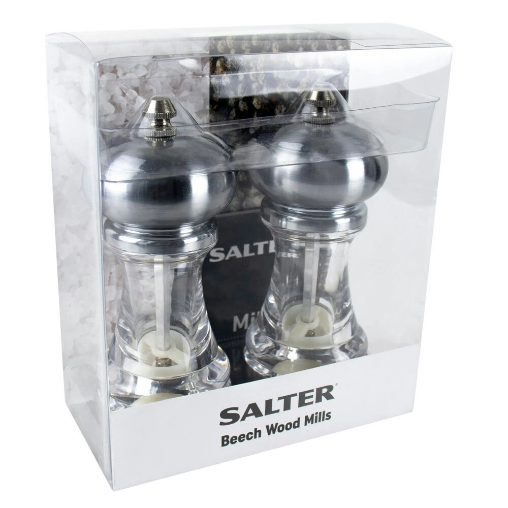 Salter 14cm Manual Stainless Steel/Acrylic Salt & Pepper Grinder Mills Set Clear