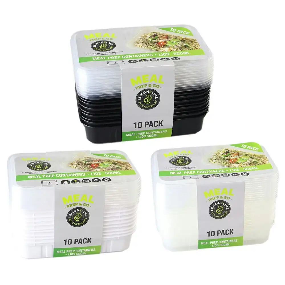 3x 10pc Lemon & Lime 500ml Meal Prep Reusable Containers/Food Storage Assorted
