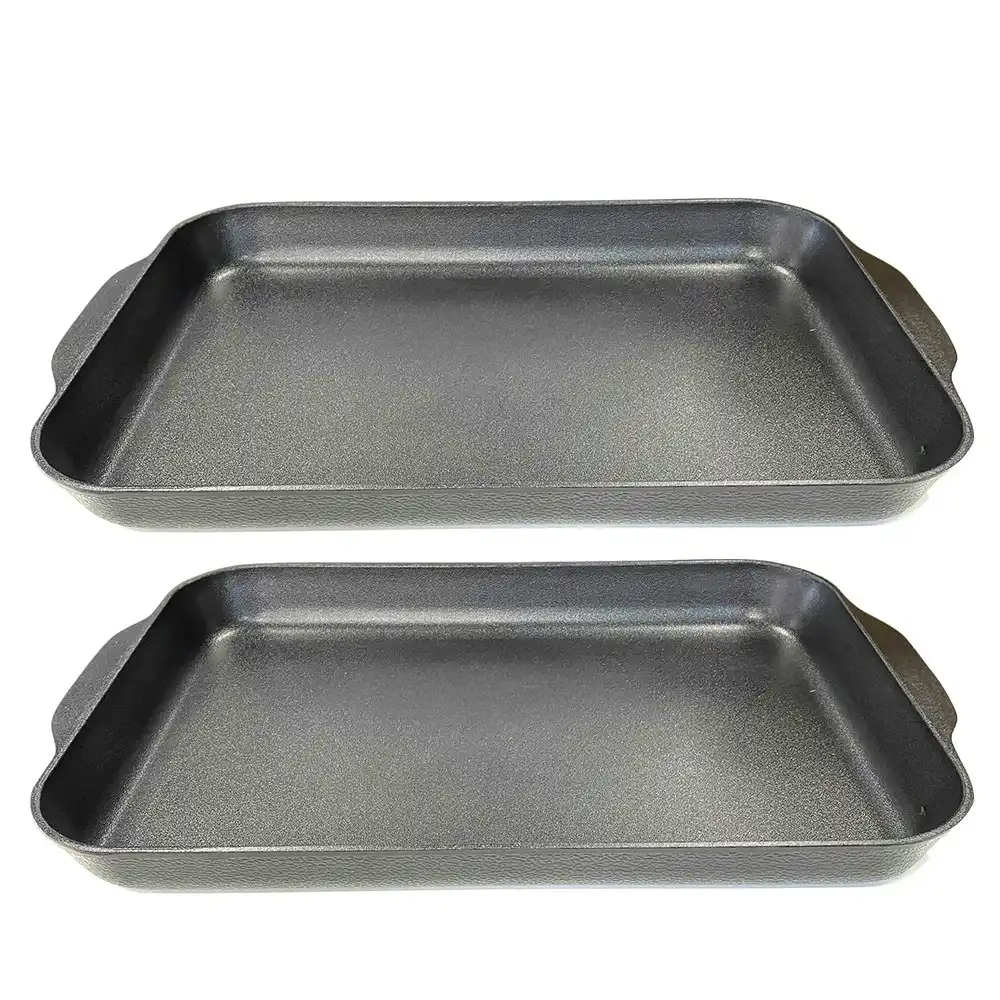 2x Extra large 43x30cm Non-Stick Shallow Roasting Pan/Oven Baking Tray w/Hanndle