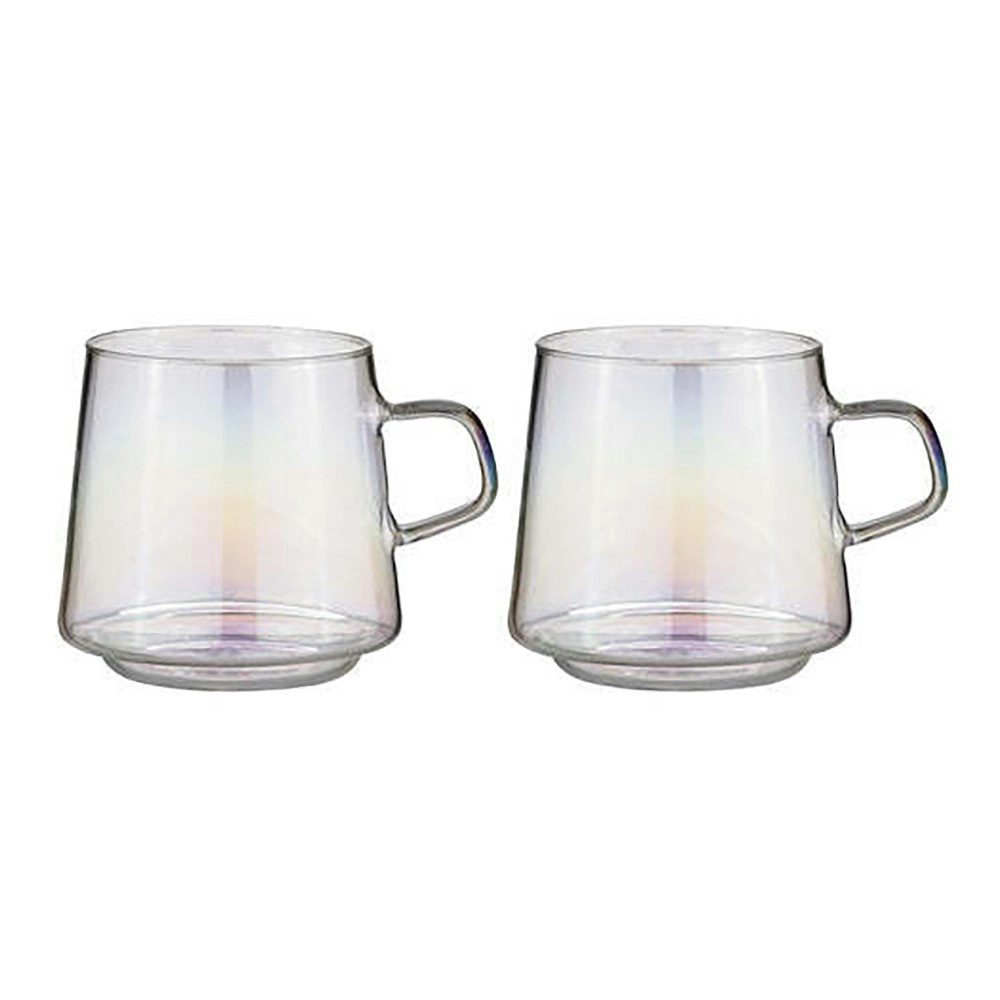 2pc Tempa Oaklyn Tea Cup/Coffee Mug Glass Clear Hot Drinking Handled 450ml Opal