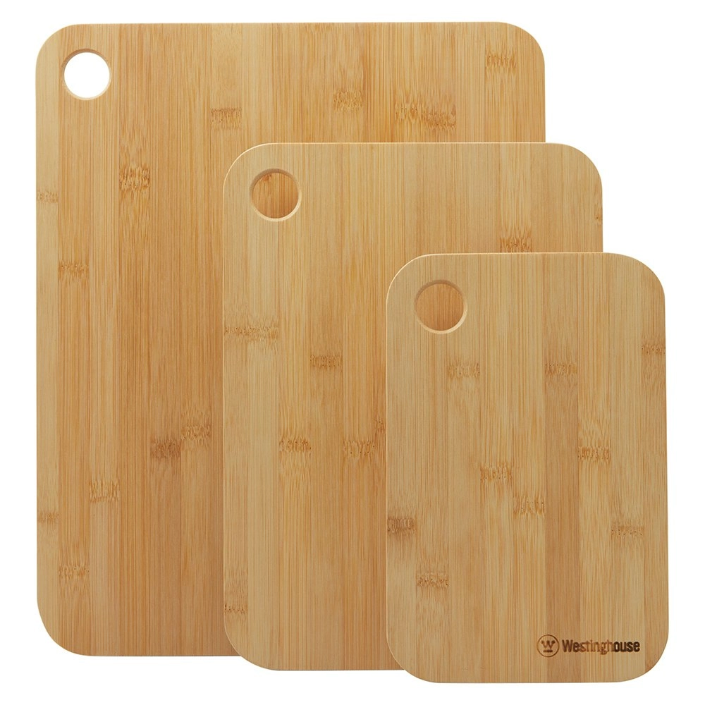 3PK Westinghouse Bamboo Chopping Cutting Boards for Meat/Cheese Wooden Brown Set