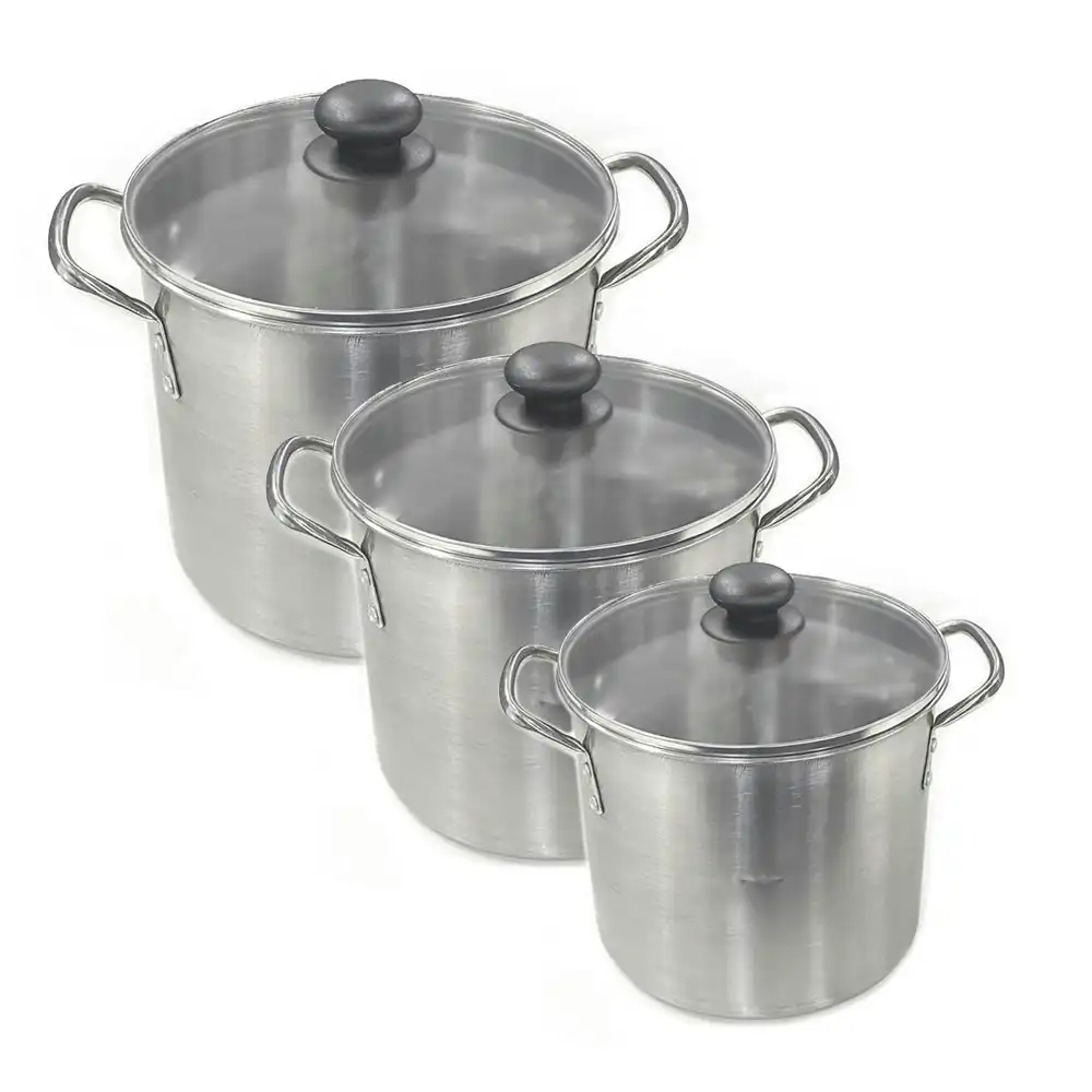 3pc Stainless Steel 7.6/11.4/15.2L Stockpot Pot Large Kitchen Cookware Set w/Lid