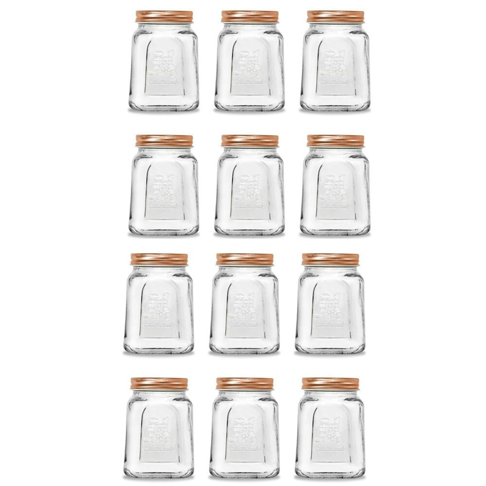 12PK Lemon & Lime Modena Glass Jar Square 475ml Rose Gold Lid Storage Container