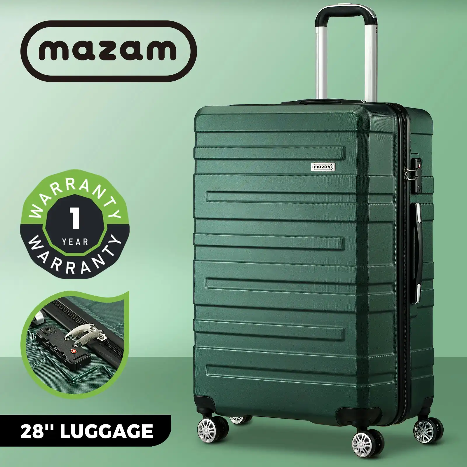 Mazam 28" Luggage Suitcase Trolley Set Travel TSA Lock Storage Hard Case Green