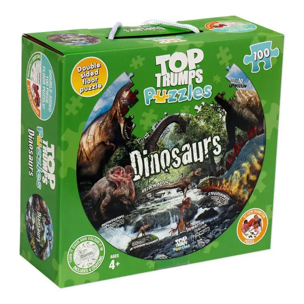 100pc Top Trumps Round Dinosaurs Double Sided Puzzles w/ Crayons/Cards Kids Toys