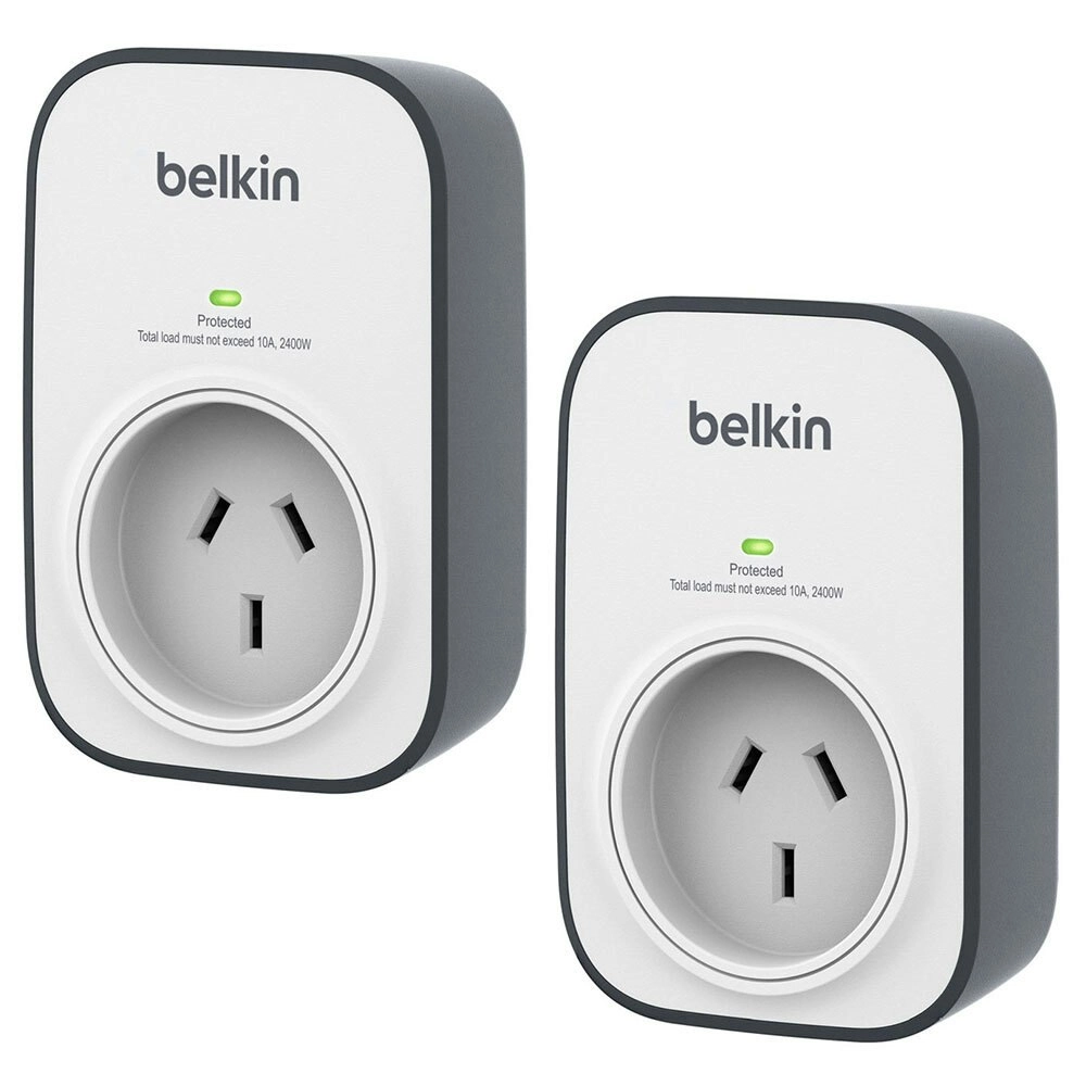 2PK Belkin 240V 1 Outlet Wall Mounted Surge Protector Power Board Grey/White