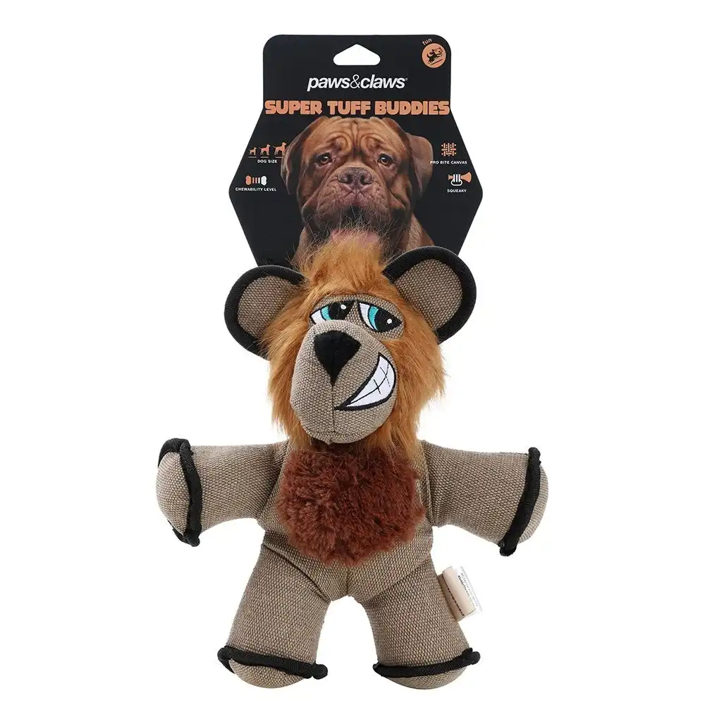 Paws & Claws 32cm Super Tuff Buddies Oxford Pet Interactive Toy Lion w/ Squeaker