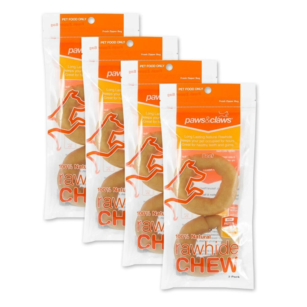 8PK Paws & Claws Beef Rawhide Rings Dog Treats 10cm Healthy Dental Pet Food Chew