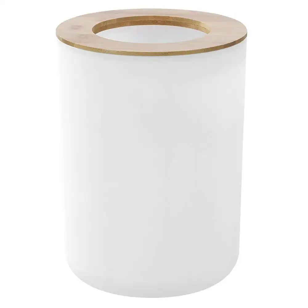 Boxsweden Bano 6L Bathroom Waste/Garbage Bin 26cm Bamboo Top Trash Can White