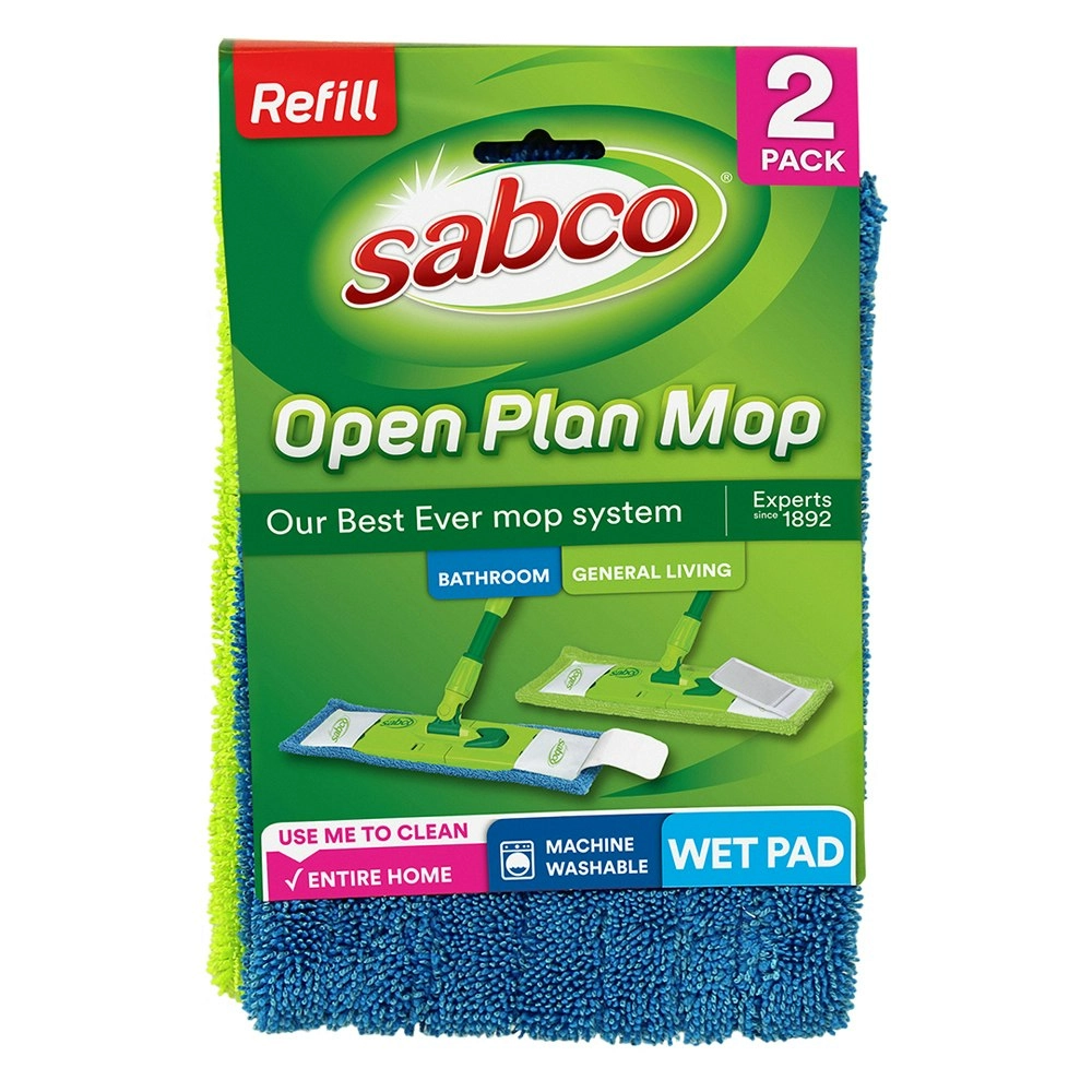 2pc Sabco 43cm Mopping Refill Replacement Microfibre Wet Pad For Open Plan Mop