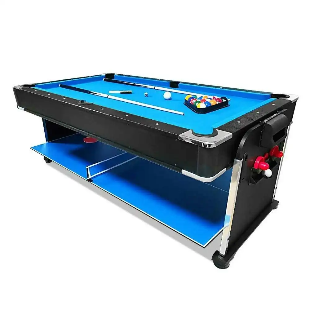 MACE 7Ft 4-In-1 Convertible Air Hockey / Pool Billiards /Dining table /Table Tennis Table Blue/Black Felt For Billiard Gaming Room Free Accessory