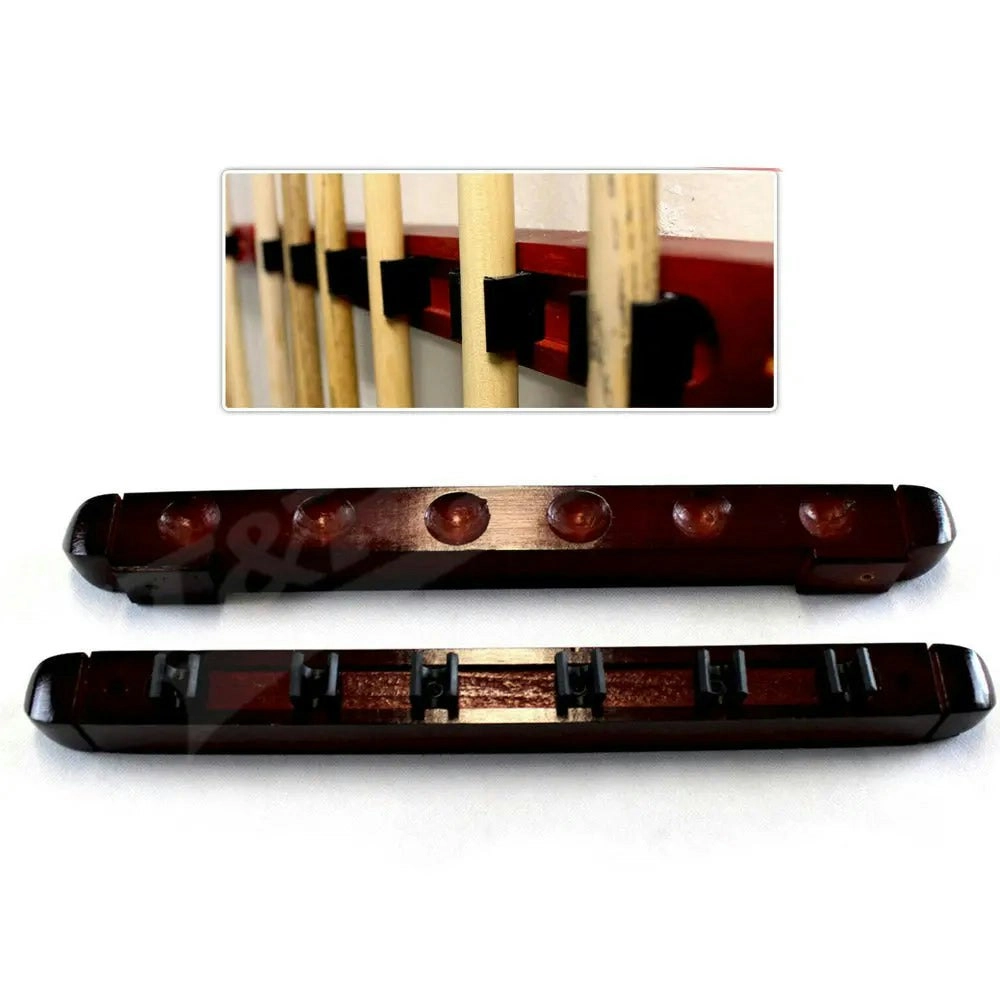 MACE 6 Cues Clip Wooden Snooker Pool Cue Rack Wall Mounted Mahogany