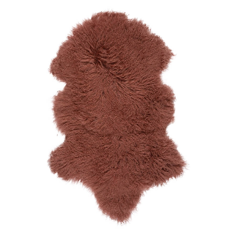 Mongolian Sheepskin Rug - Dark Coral