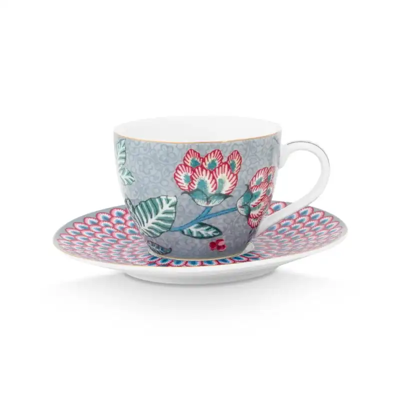 PIP Studio Flower Festival Light Blue Espresso Cup and Saucer