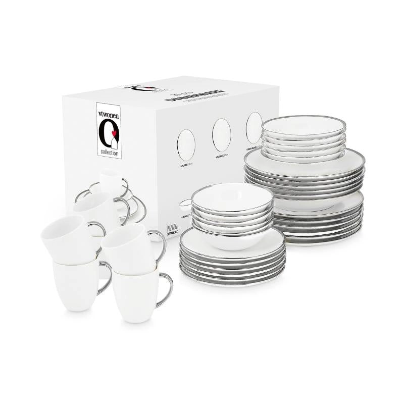 VTWonen Raw White Silver Dinnerware Set of 36