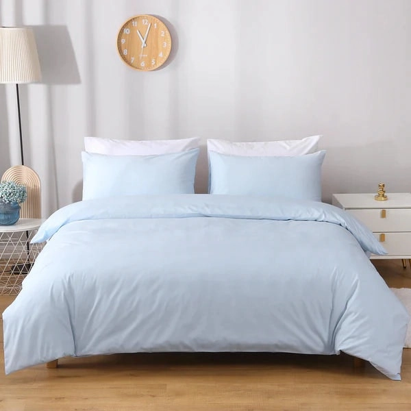 Linenova Cotton Blend Light Blue Quilt Cover Set