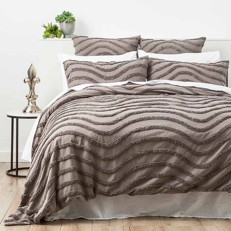 Cloud Linen Wave Cotton Chenille Taupe Grey Vintage Washed Quilt Cover Set