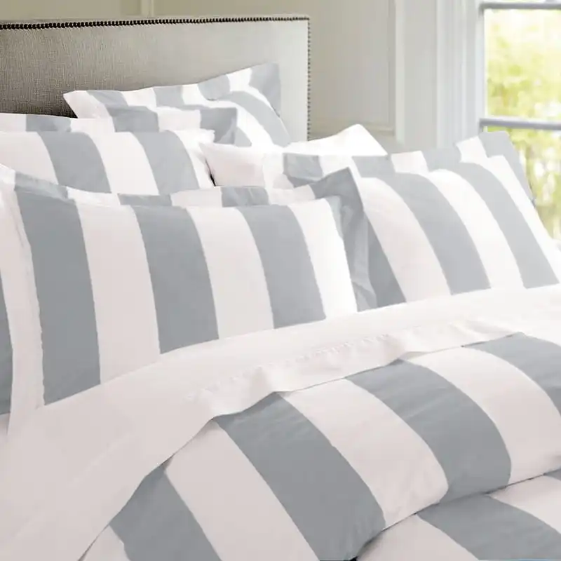 Rans Oxford Stripe Silver Quilt Cover Set