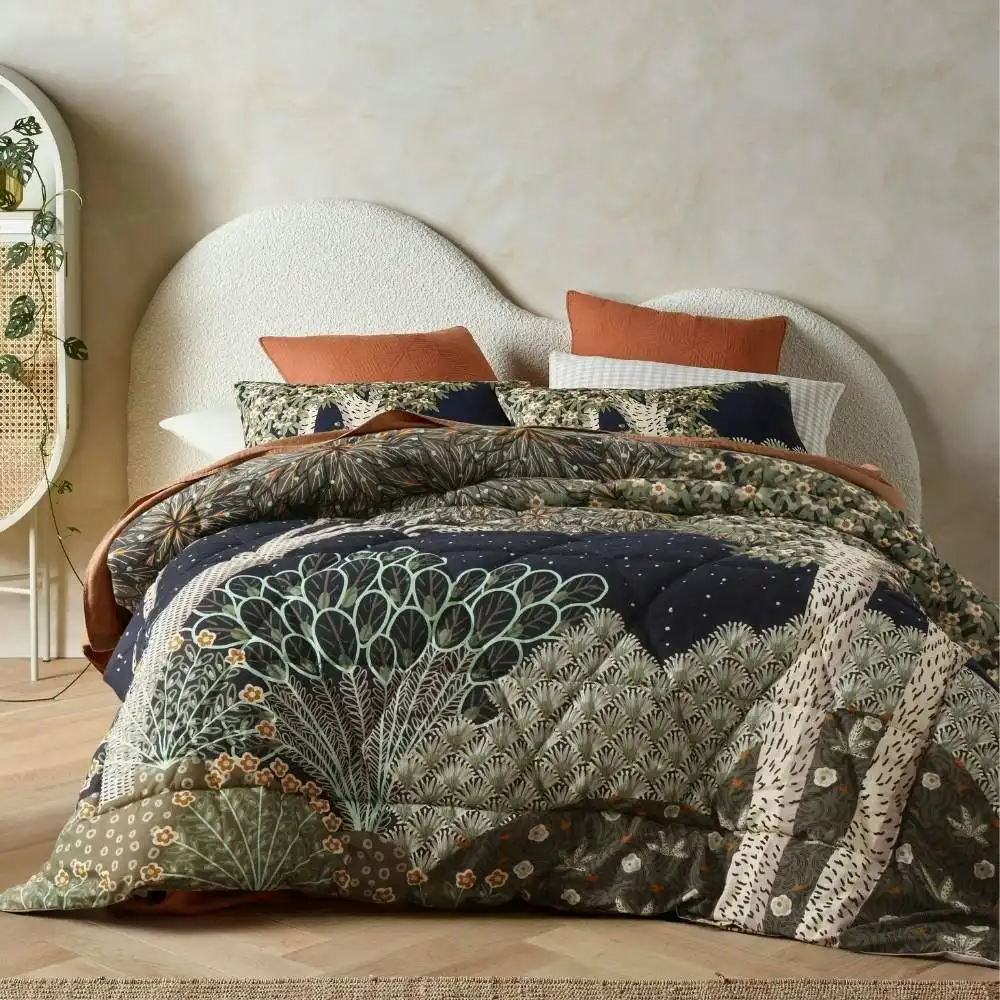 Accessorize Forest Linen Cotton Printed 3 Piece Comforter Set