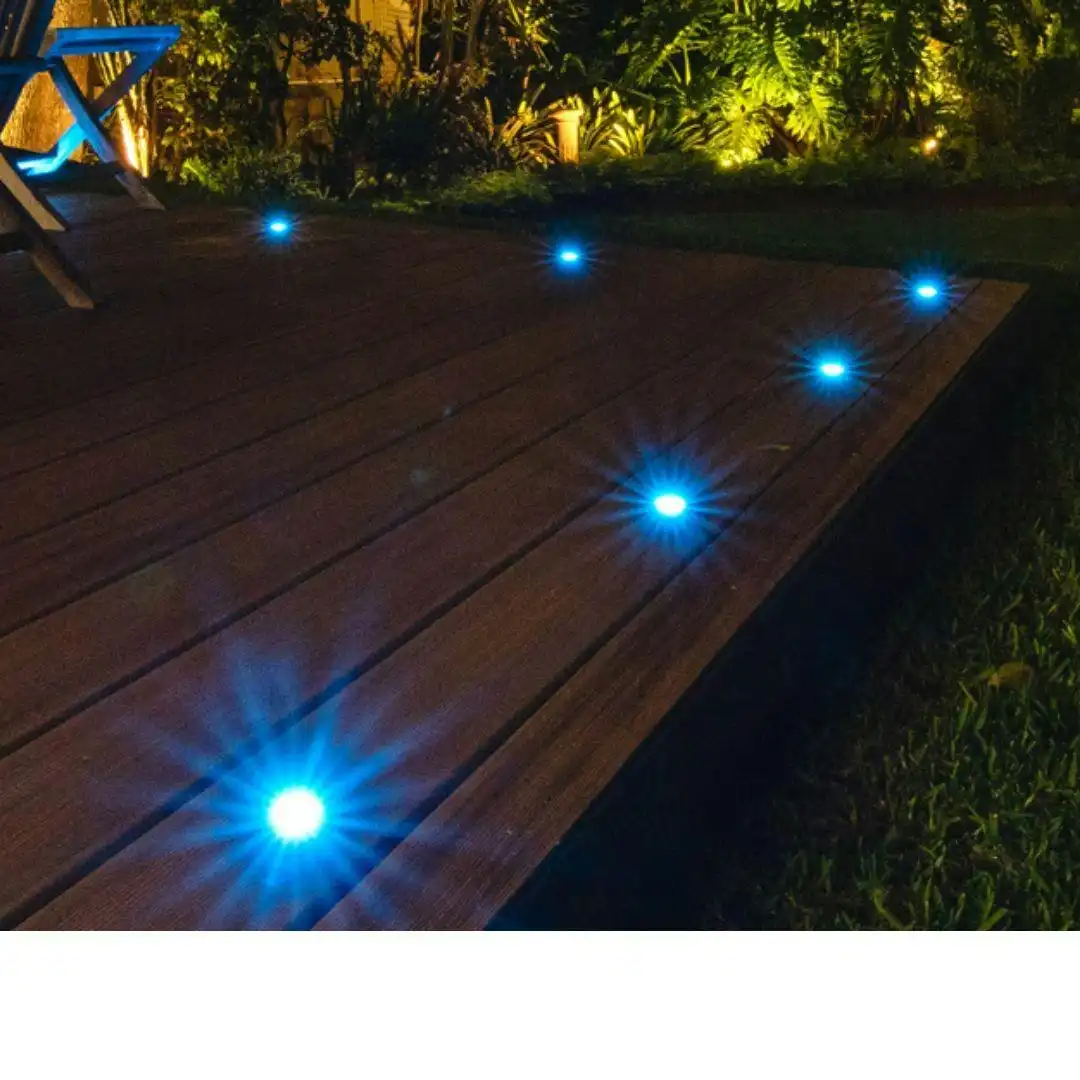 Stainless Steel - LED - Deck Lights - Round Blue - Set of 5 Including Transformer