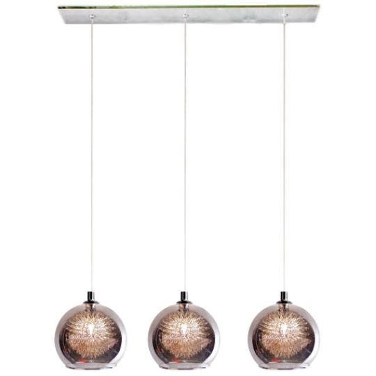 METEOR - 3 Light - Bar Pendant - Grey Chrome Glass