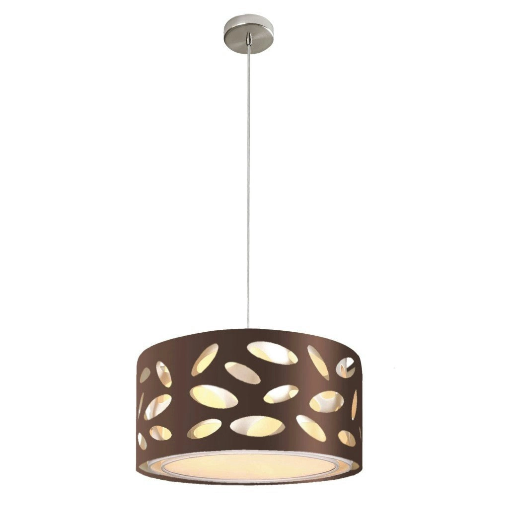 Carlo 45cm 2 Light Laser Cut Chocolate Fabric Drum Pendant CLEARANCE