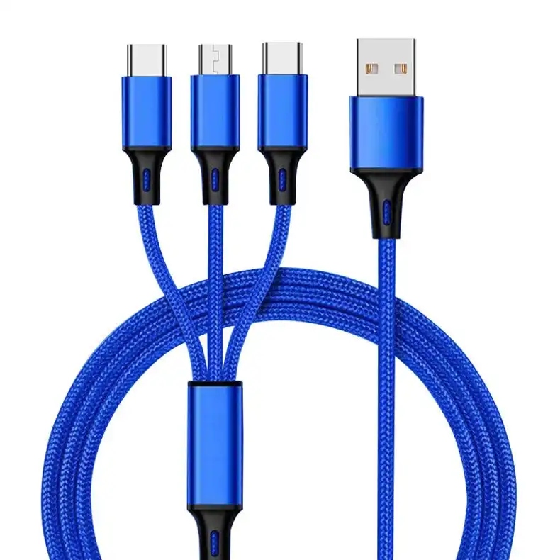 3-in-1 USB to Type C/Lightning/Micro Cable- Choice of Colours