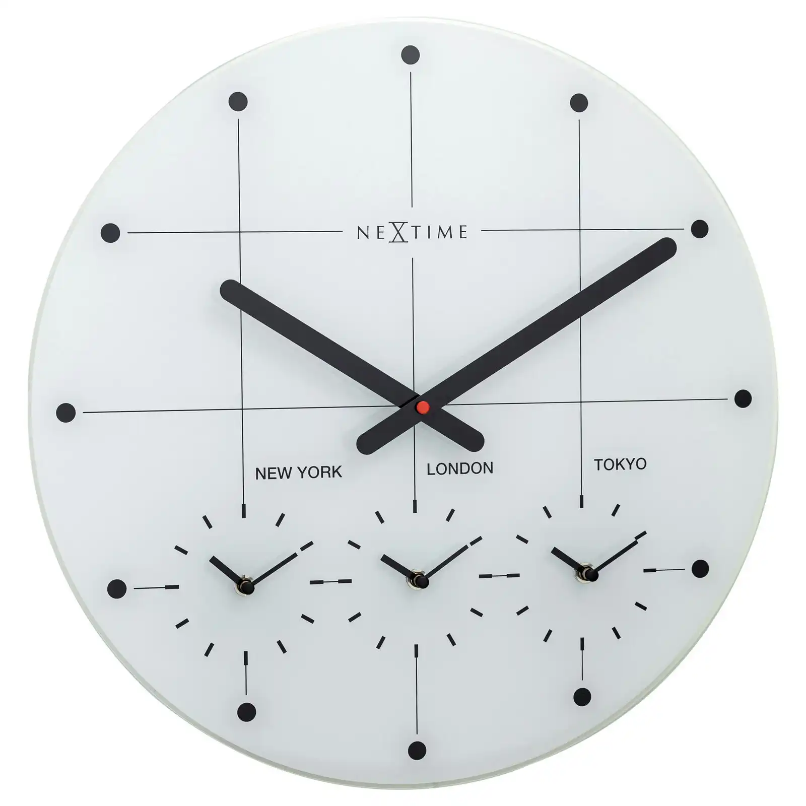 NeXtime 43cm Big City Multiple International Time Zone Round Wall Clock White