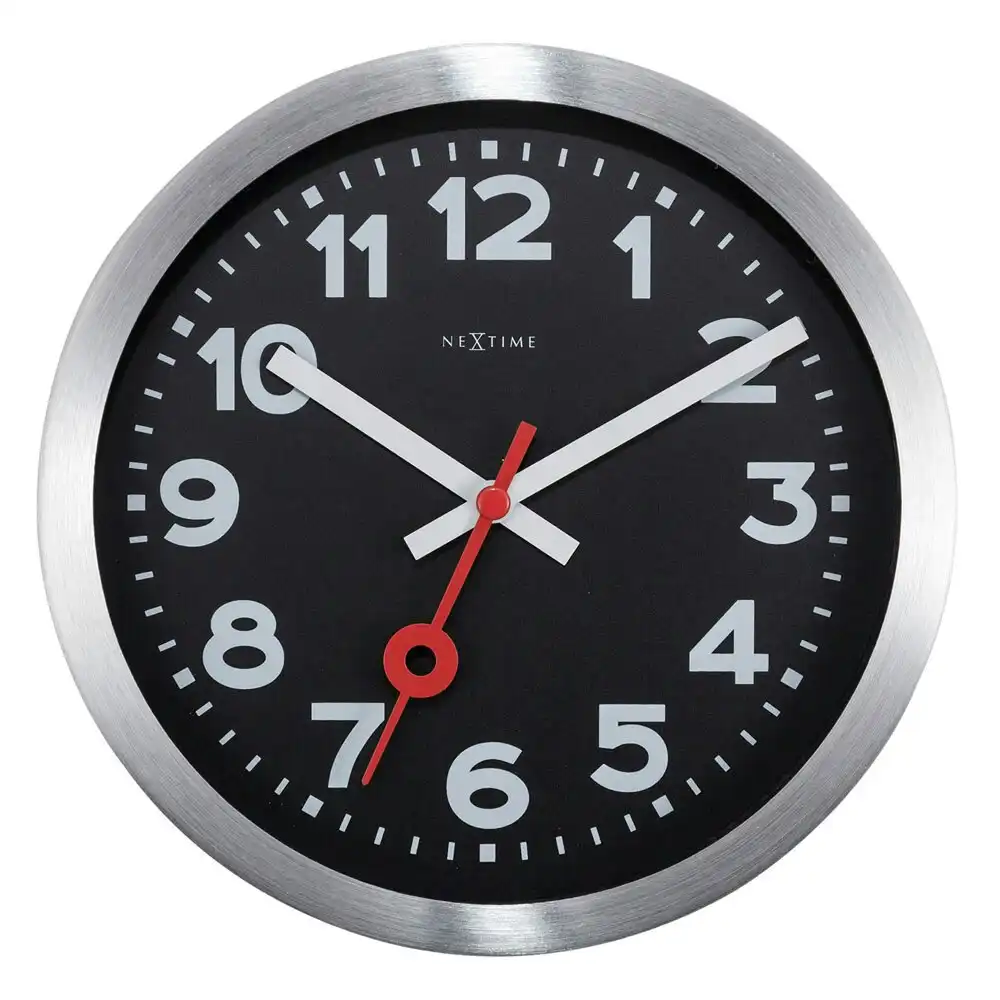 NeXtime Silent Sweep 19cm Station Number Analogue Wall Clock Home Decor Black