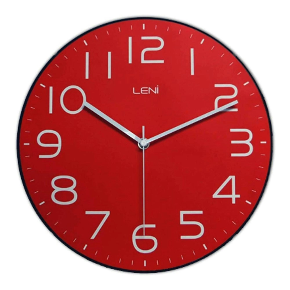 Leni 30cm Classic Wall Clock Analogue Plastic Round Hanging Home/Room Decor Red