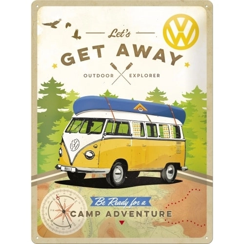 Nostalgic Art VW Bulli Let's Get Away! 30x40cm Large Metal Sign Home Wall Decor