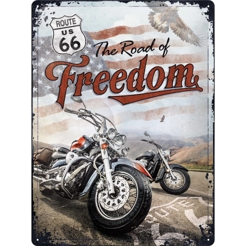 Nostalgic Art Route 66 Freedom 30x40cm Large Metal Sign Home Wall Hanging Decor