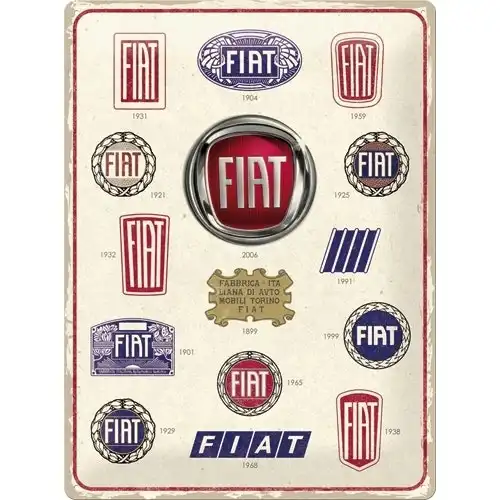 Nostalgic Art Fiat Logo Evolution 30x40cm Large Metal Tin Sign Home Wall Decor