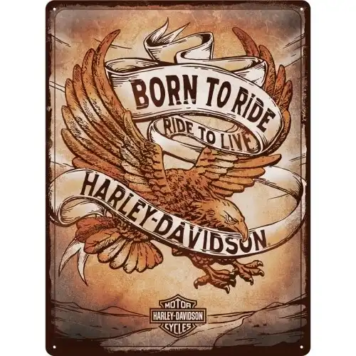 Nostalgic Art Harley Born To Ride Eagle 30x40cm Large Metal Sign Home Wall Decor