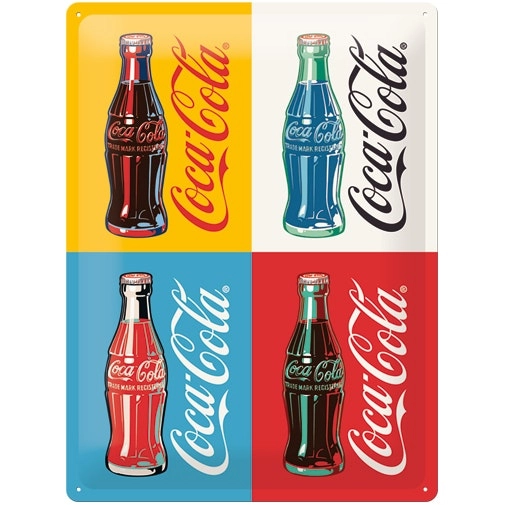 Nostalgic Art Coke 4 Bottles Pop Art 30x40cm Large Metal Sign Home Wall Decor