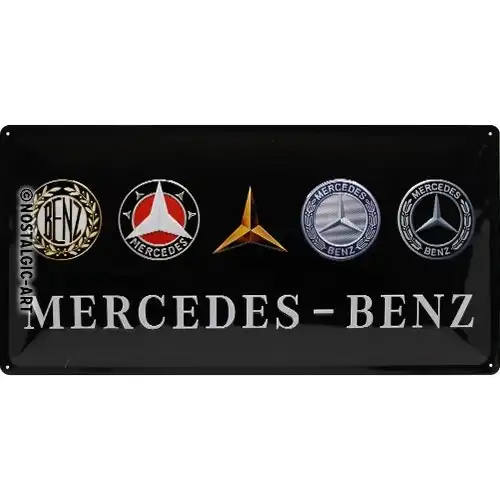 Nostalgic Art Mercedes-Benz Logo Evolution 25x50cm Metal Long Sign Wall Decor