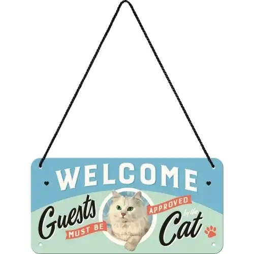 Nostalgic Art Metal 10x20cm Wall Hanging Sign Welcome Guests Cat Home/Cafe Decor