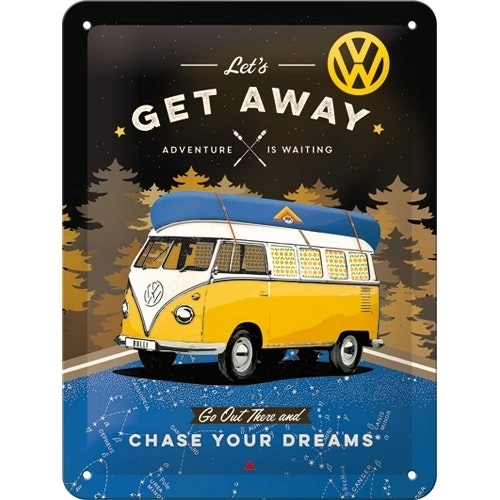 Nostalgic Art 15x20cm Small Wall Metal Sign VW Bulli Let's Get Away Night Decor