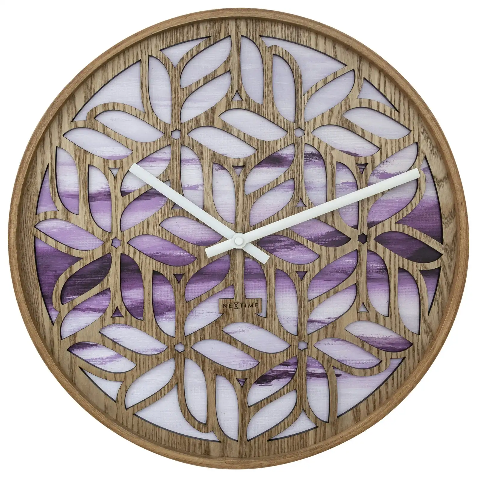 NeXtime Yogi Wood Analogue 40cm Hanging Wall Clock Decor Silent Sweep Purple