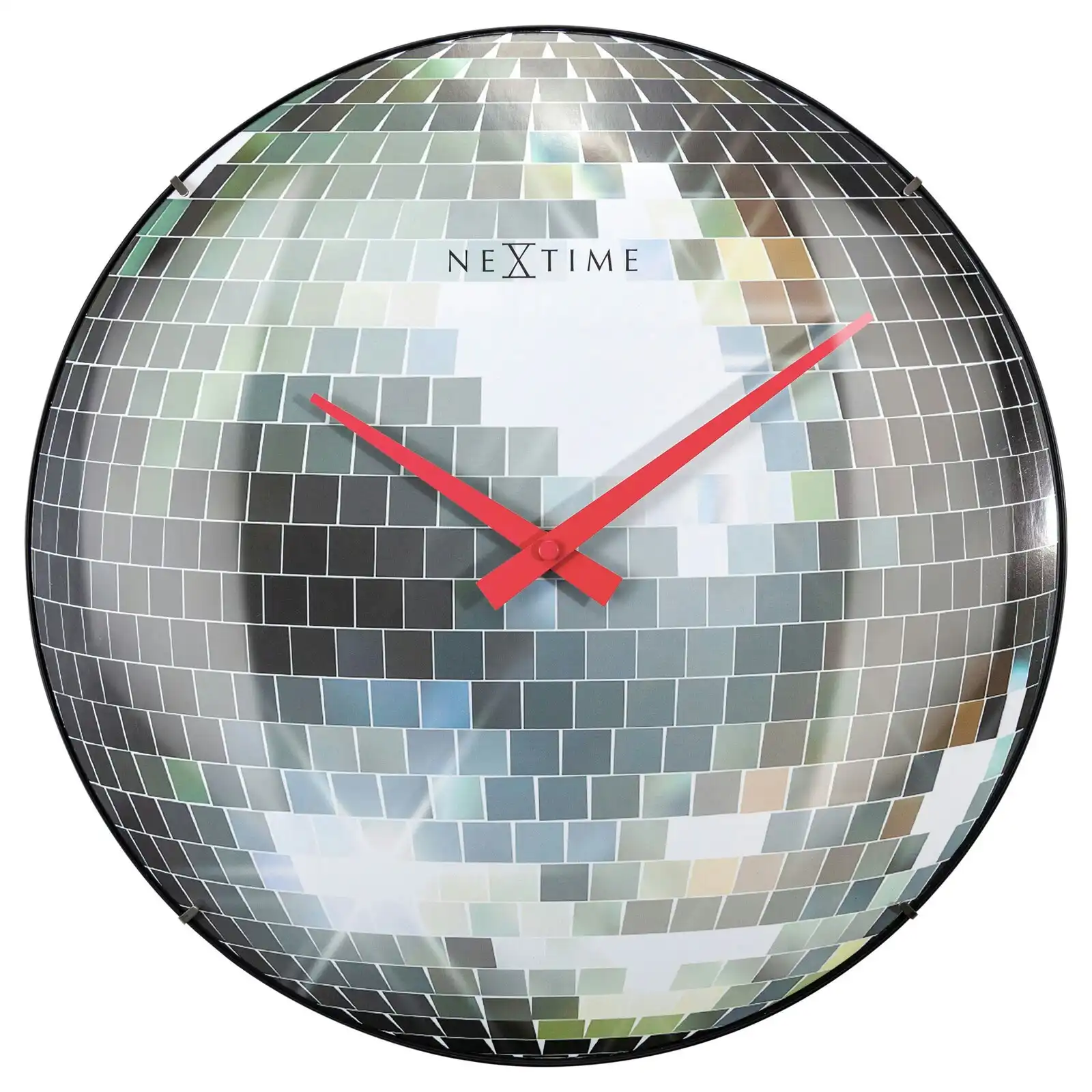 NeXtime 35cm Disco Ball Silent Analogue Battery Operated Round Wall Clock Silver
