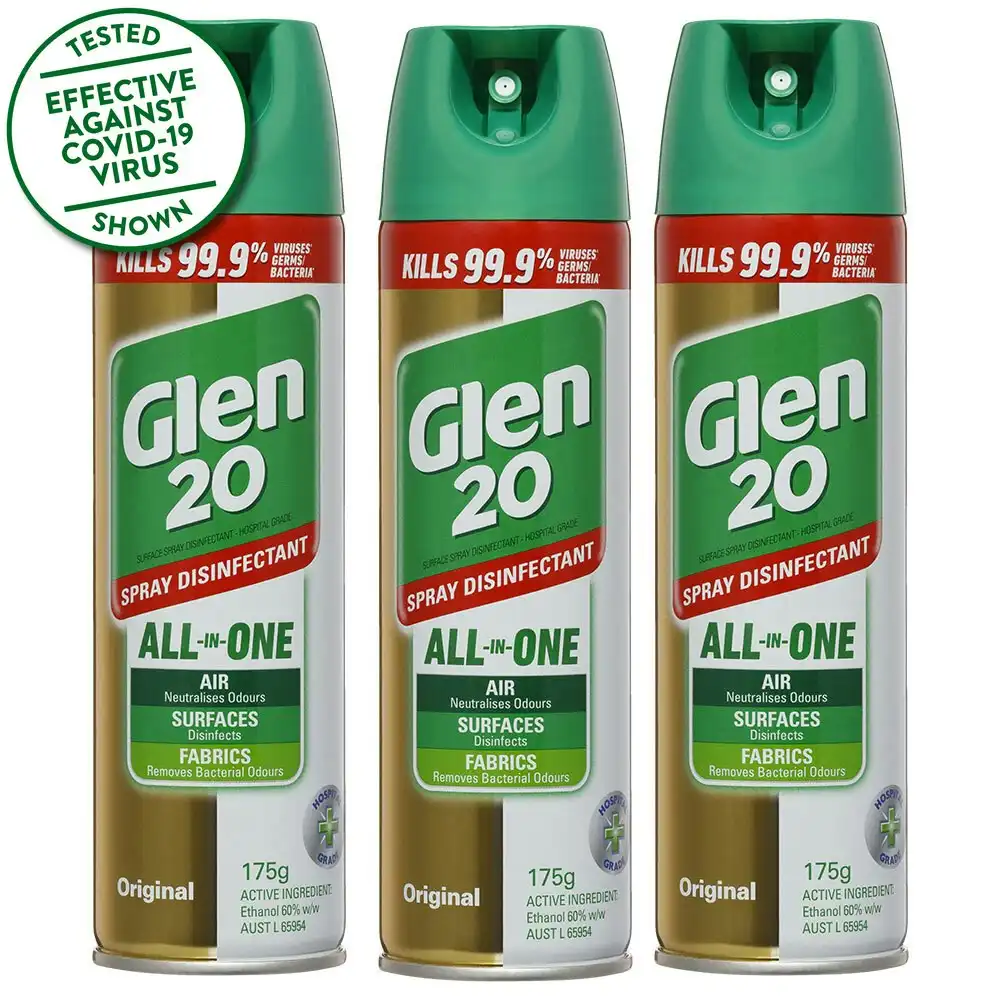 3x Glen 20 Disinfectant Spray 175g Kills 99.9% Virus/Germs/Bacteria Original