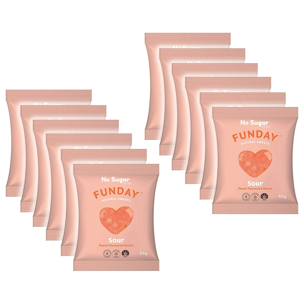 12pk Funday Sour Peach Juicy Flavoured Gummy Lolly/Candy Soft Chews Snack 600g