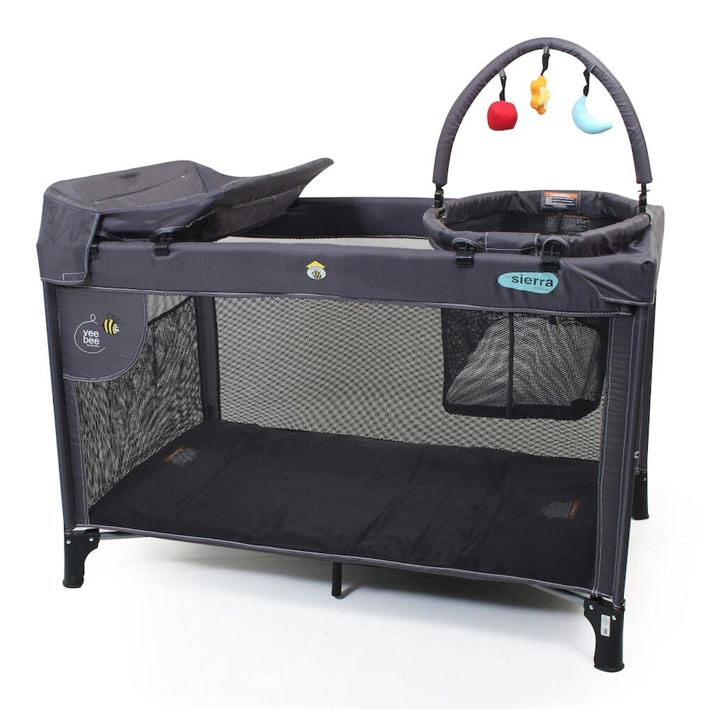 The Vee Bee Sierra 120cm Portacot Baby Crib Sleeper w/ Bassinet/Toybar Charcoal