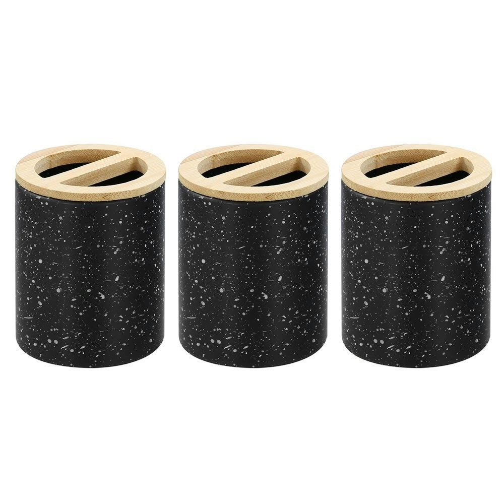 3x Boxsweden Bano 8x10cm Bathroom Ceramic Toothbrush Holder BLK Speckle