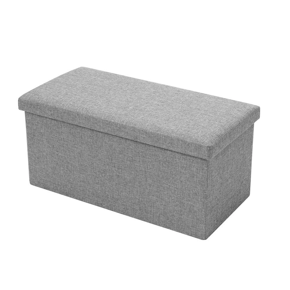 Boxsweden 76x36cm Ottoman Storage Cube Faux Linen Home Organiser/Stool Grey